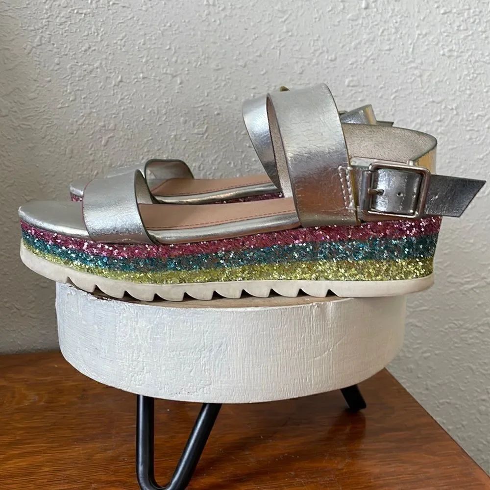 Wonder Nation Rainbow Sparkle Platform Sandals Size 4